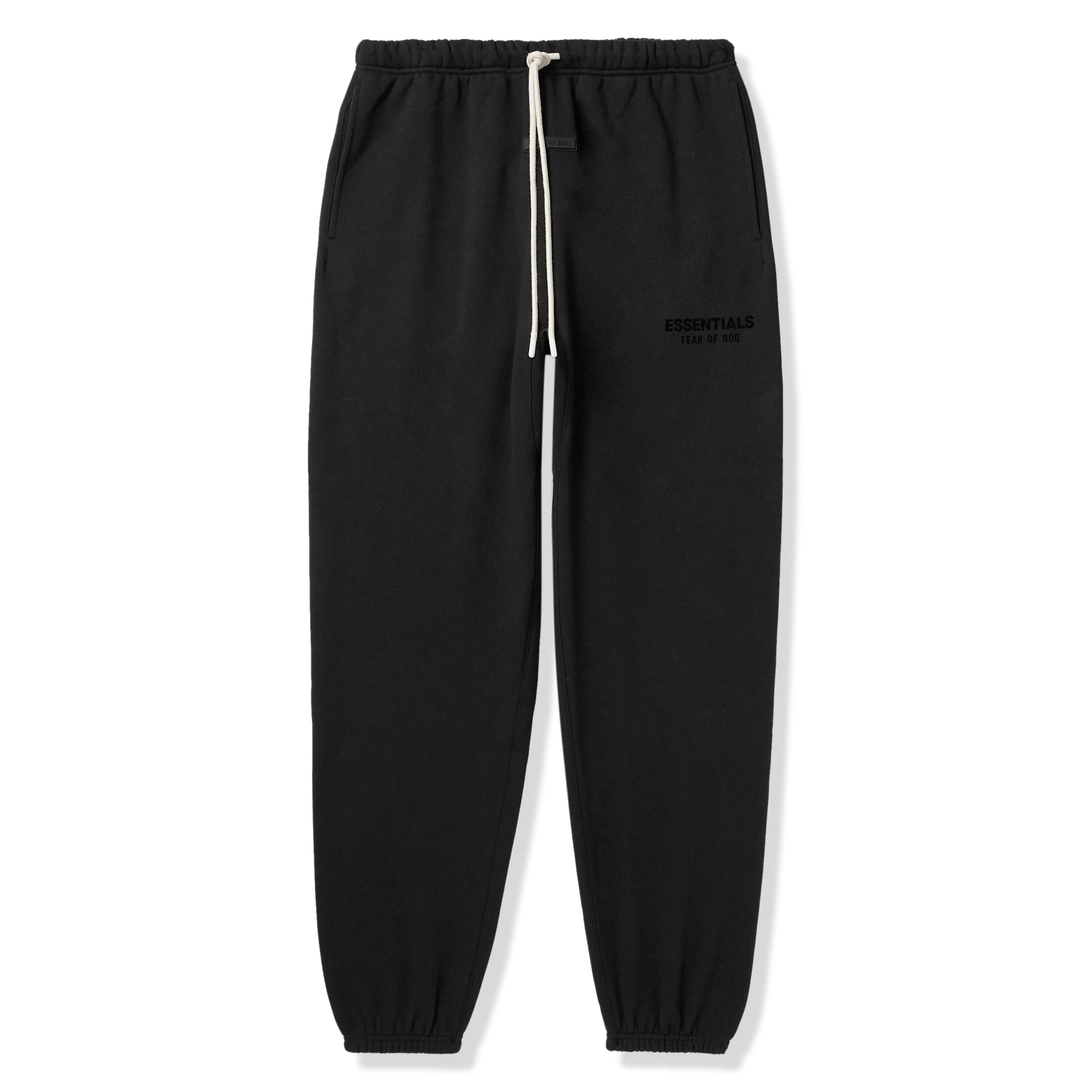 Front view of Fear Of God Essentials Jet Black Sweatpants
